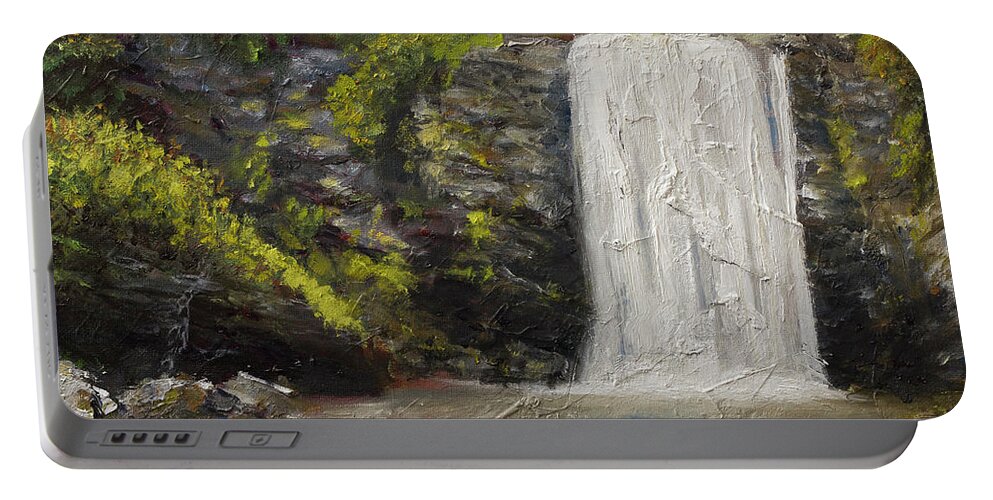 North Carolina Waterfall Painting Portable Battery Charger featuring the painting Waterfalls of North Carolina Looking Glass Falls by Gray Artus