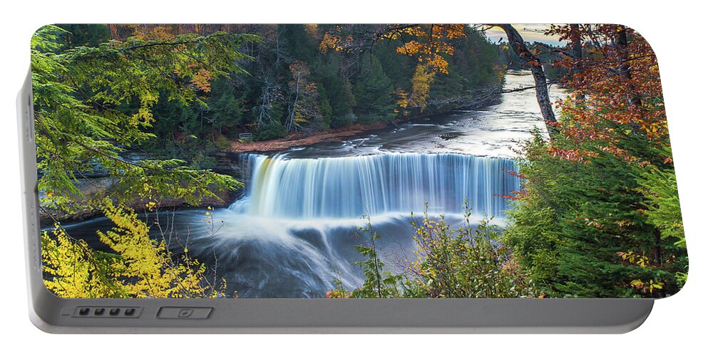 Waterfalls Portable Battery Charger featuring the photograph Waterfalls Upper Tahquamenon Autumn Colors -5085  Pure Michigan by Norris Seward