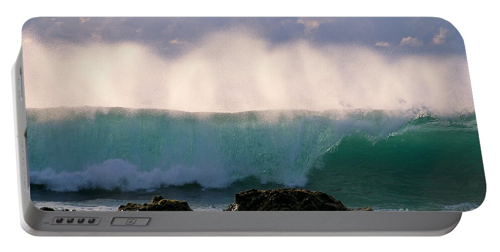 Aqua Portable Battery Charger featuring the photograph Waves On Shorline by William Waterfall - Printscapes