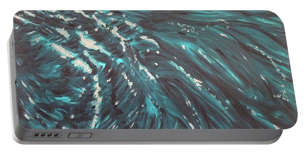 Water Portable Battery Charger featuring the painting Waves - Turquoise by Neslihan Ergul Colley