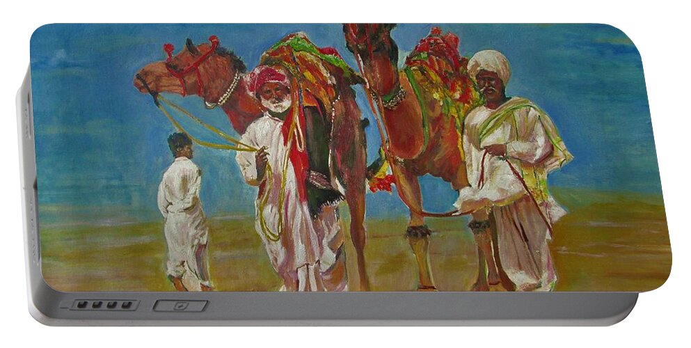 Desert Portable Battery Charger featuring the painting WAY of life by Khalid Saeed