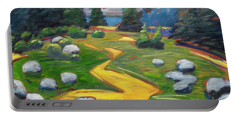 Landscape Portable Battery Charger featuring the painting Way To The Lake by Gary Coleman
