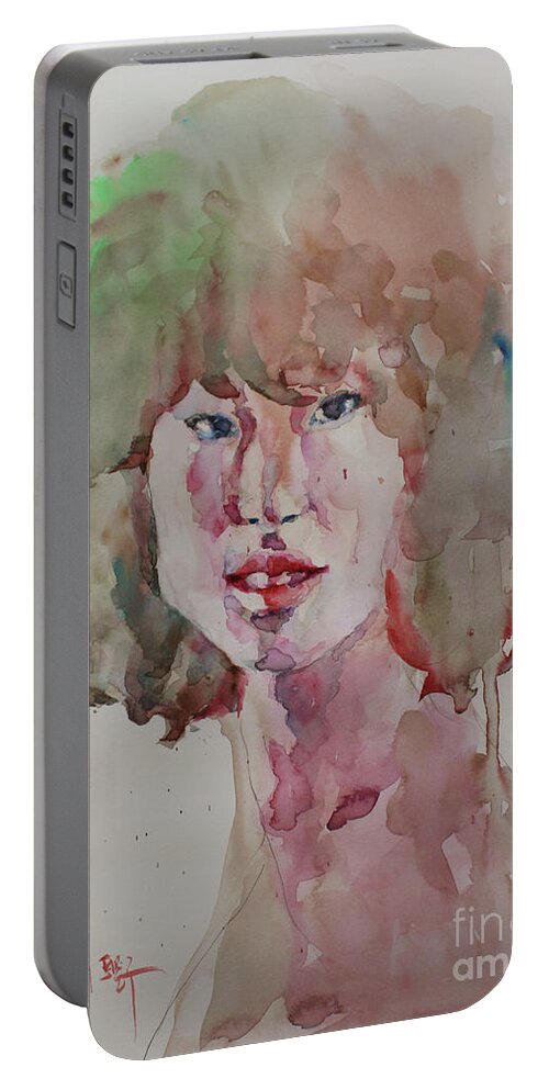 Watercolor Portable Battery Charger featuring the painting Self Portrait 1623 by Becky Kim