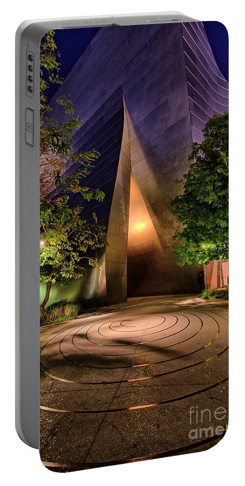 Walt Disney Concert Hall Portable Battery Charger featuring the photograph WDCH Blue Ribbon Garden by Alex Morales