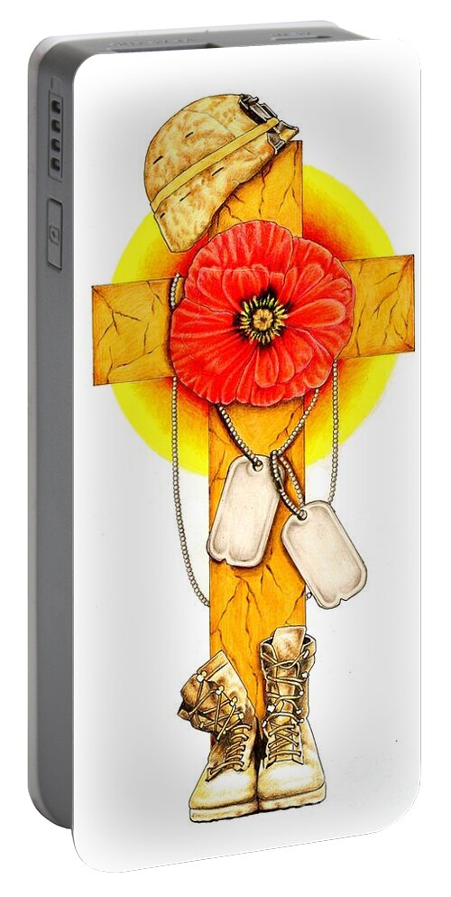 Military Portable Battery Charger featuring the drawing We shall never forget by Sheryl Unwin