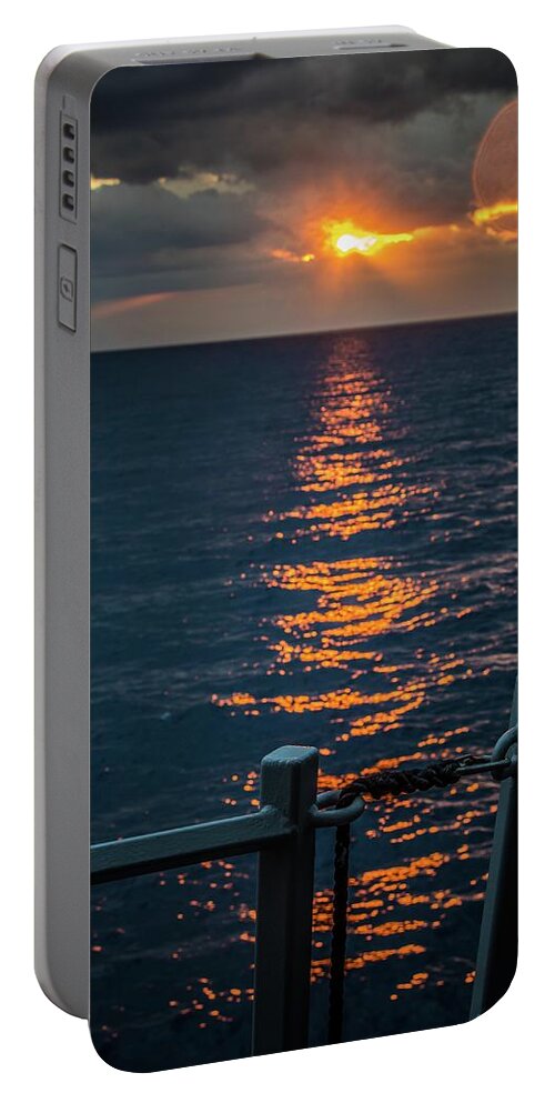 Navy Portable Battery Charger featuring the photograph Weather Deck Sunset by Larkin's Balcony Photography