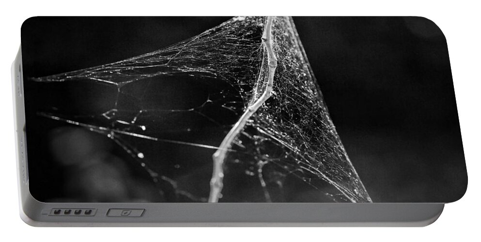 Abstract Portable Battery Charger featuring the photograph Web Tent bw by Denise Dube
