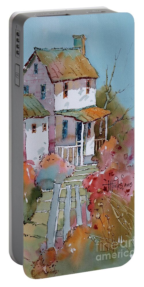 Cottage Portable Battery Charger featuring the painting Welcome by Joyce Hicks
