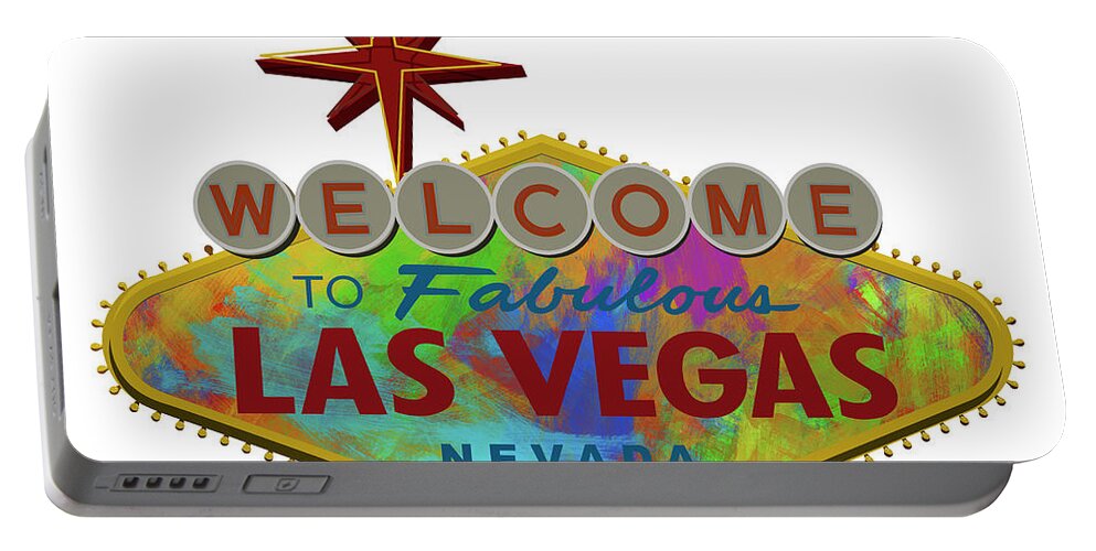 Las Portable Battery Charger featuring the digital art Welcome To Las Vegas Sign Digital Drawing Paint by Ricky Barnard