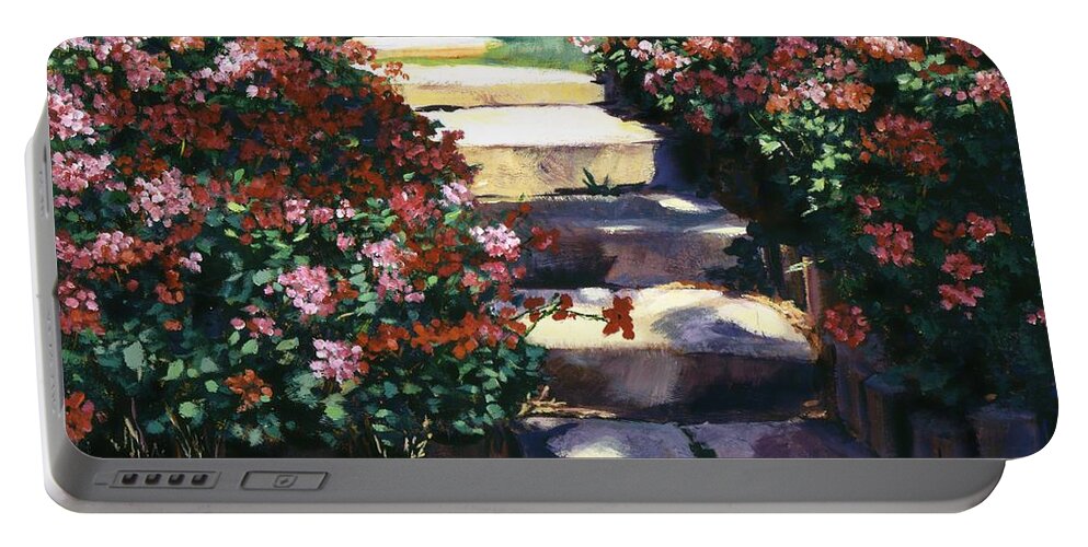 Gardens Portable Battery Charger featuring the painting Welcome to My Garden by David Lloyd Glover