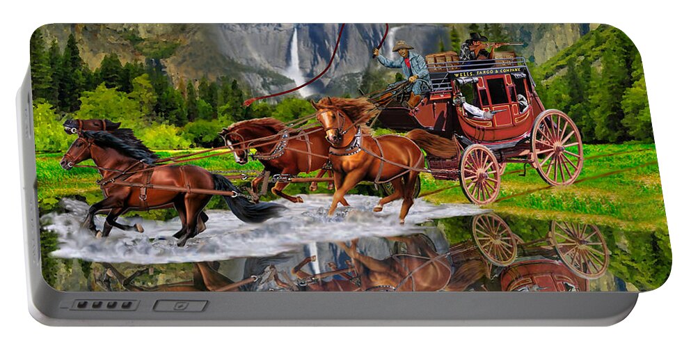 Stagecoach Portable Battery Charger featuring the digital art Wells Fargo Stagecoach by Glenn Holbrook