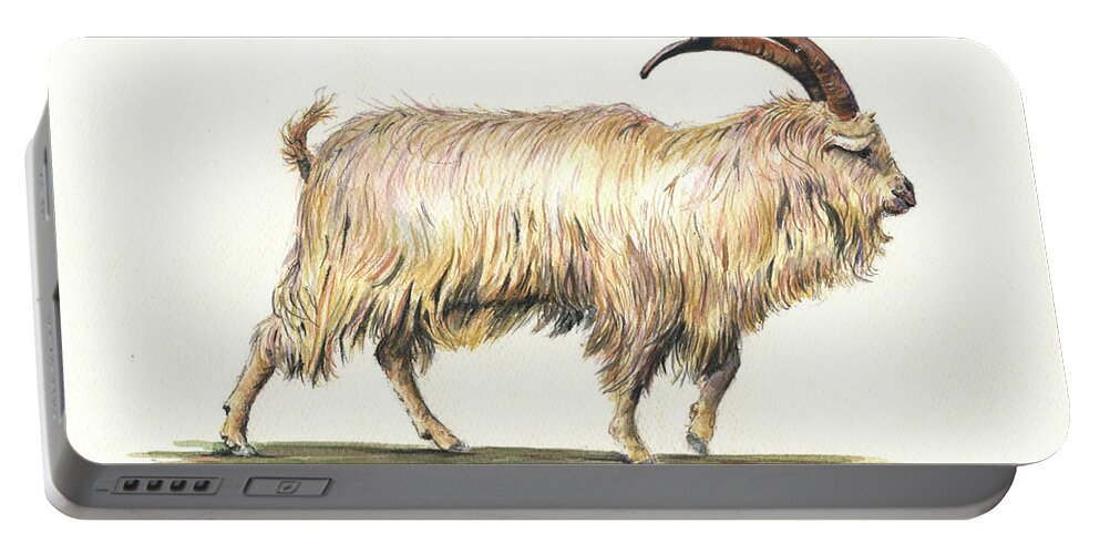 Welsh Long Hair Mountain Goat Portable Battery Charger featuring the painting Welsh long hair mountain goat by Juan Bosco