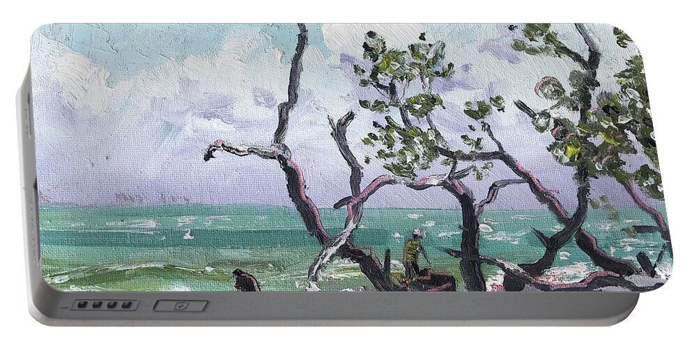 Impressionism Portable Battery Charger featuring the painting Wentletrap Hunting Sanibel by Maggii Sarfaty