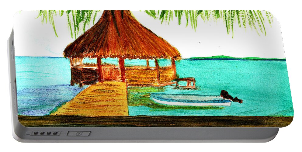 West End Portable Battery Charger featuring the painting West End Roatan by Donna Walsh