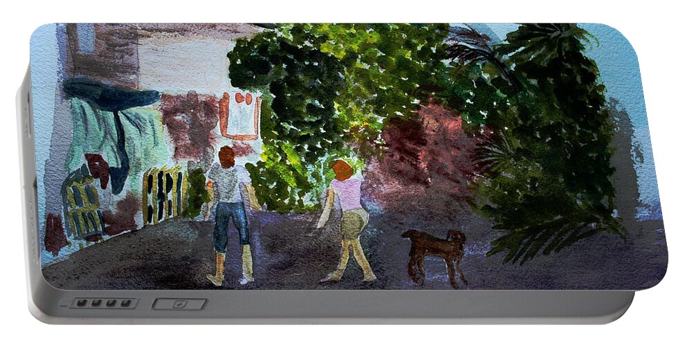  Landscapes Portable Battery Charger featuring the painting West End Shopping by Donna Walsh