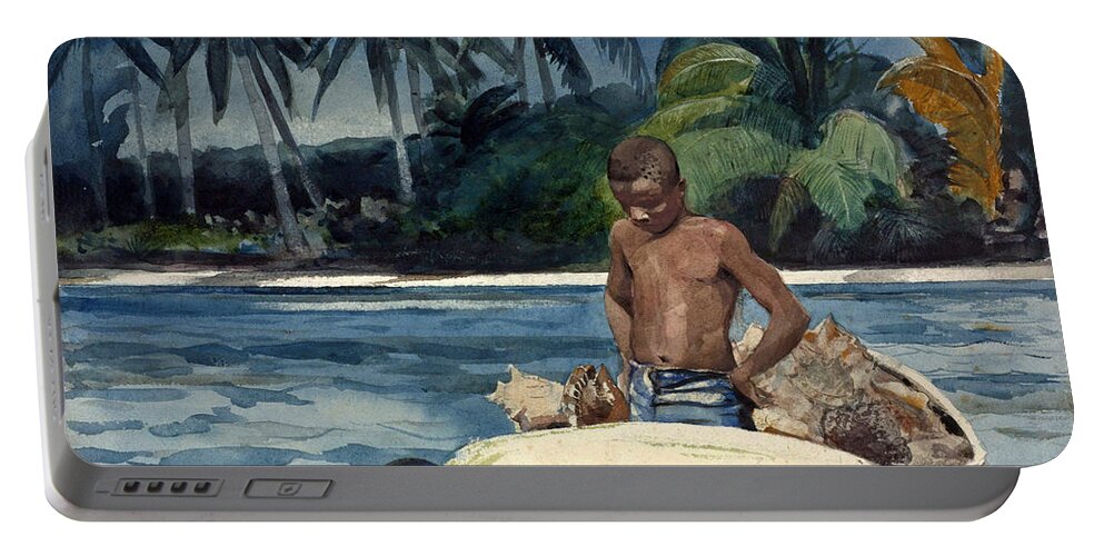 Winslow Homer Portable Battery Charger featuring the drawing West India Divers by Winslow Homer