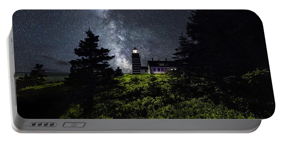Milky Way Portable Battery Charger featuring the photograph West Quoddy Head Lighthouse with Milky Way Starscape by Marty Saccone
