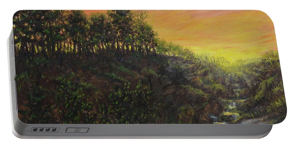 Sunset Portable Battery Charger featuring the painting West Ridge Sundown by Kathleen McDermott