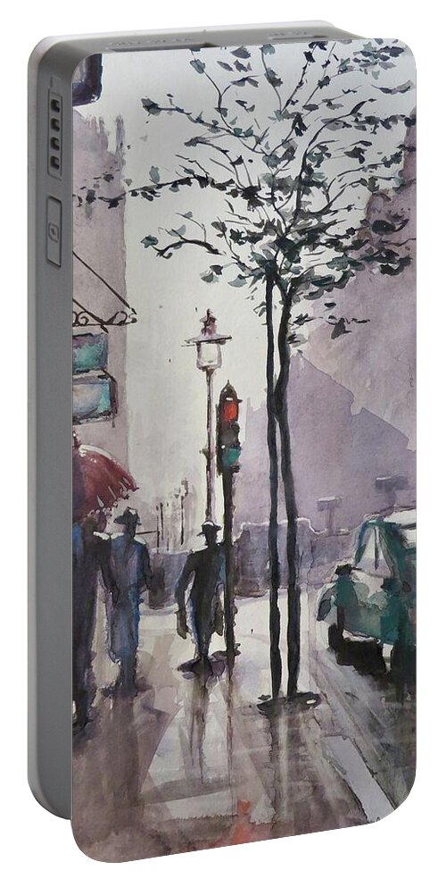 Watercolor Portable Battery Charger featuring the painting Wet Afternoon by Geni Gorani