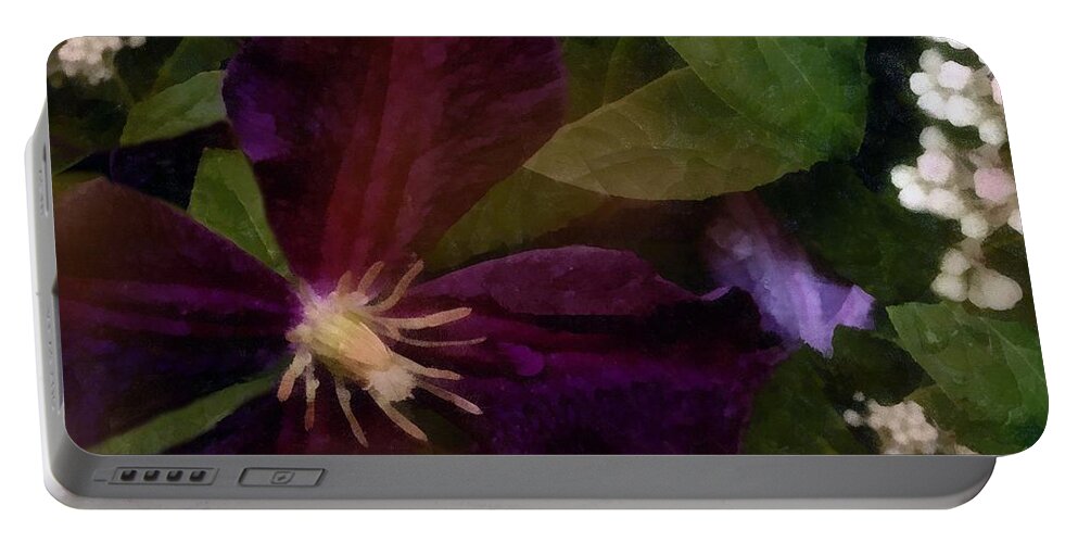 Clematis Portable Battery Charger featuring the painting Wet Velvet by RC DeWinter