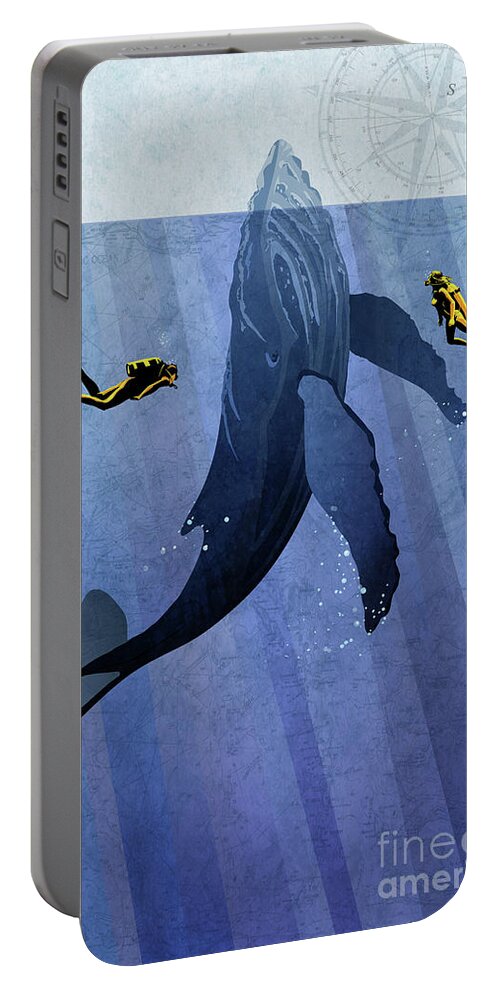 Sassan Filsoof Portable Battery Charger featuring the painting Whale Dive by Sassan Filsoof