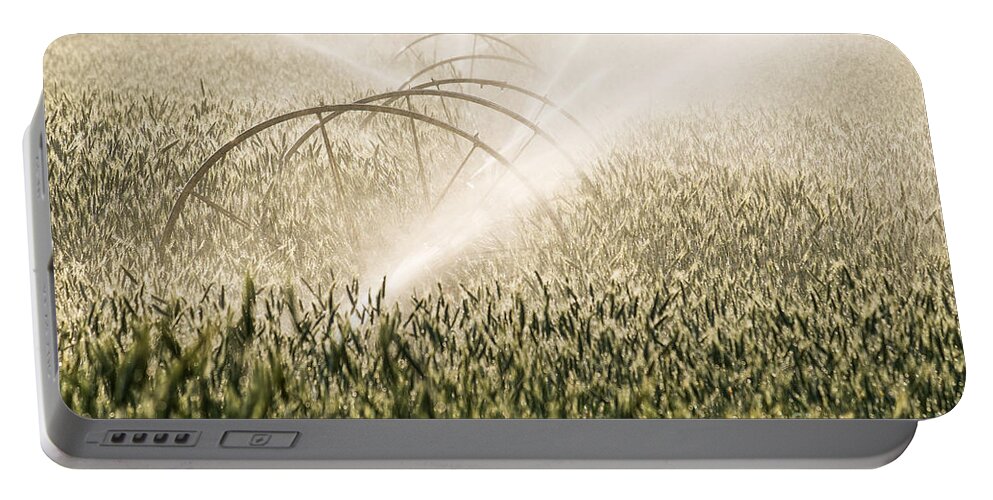 Agricultural Portable Battery Charger featuring the photograph Wheat Crop Being Irrigated in Central Oregon by Bryan Mullennix