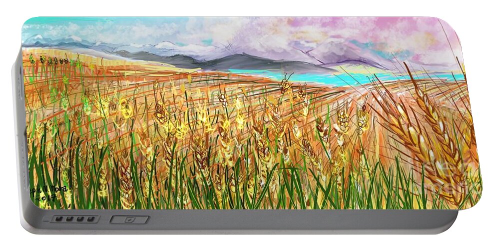 Wheat Portable Battery Charger featuring the digital art Wheat Landscape by Joseph Mora