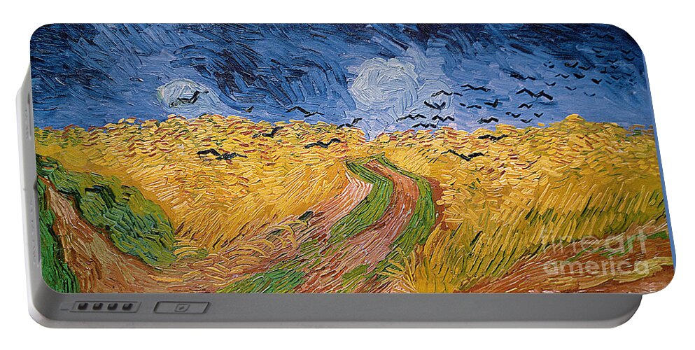 Landscape;post-impressionist; Summer; Wheat; Field; Birds; Threatening; Sky; Cloud; Post-impressionism Portable Battery Charger featuring the painting Wheatfield with Crows by Vincent van Gogh