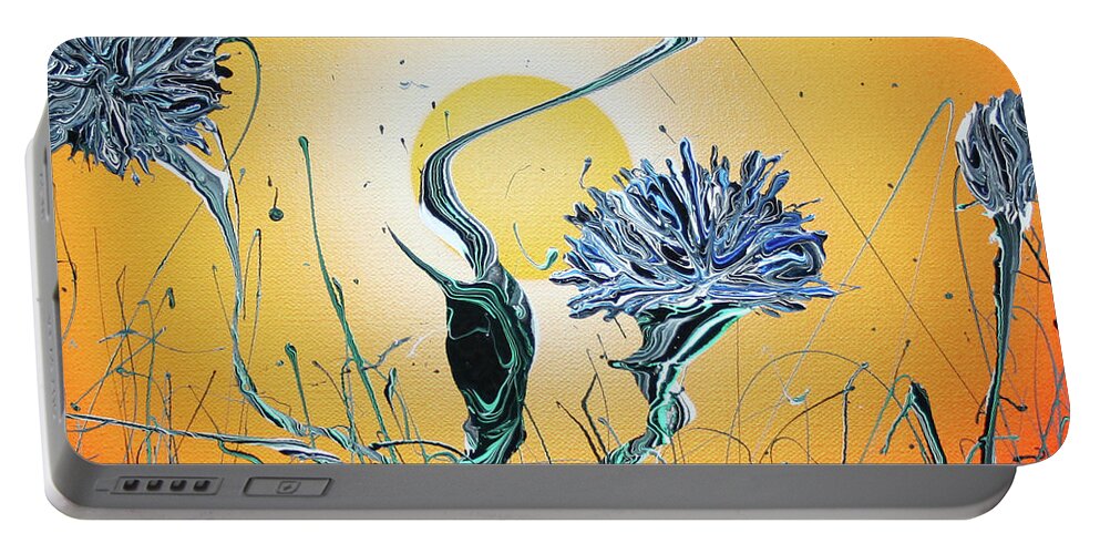 Flowers Portable Battery Charger featuring the painting Where the Will Stills the Whispers by Ric Bascobert