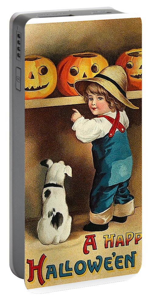 Little Boy Portable Battery Charger featuring the mixed media Which pumpkin do you like? by Long Shot