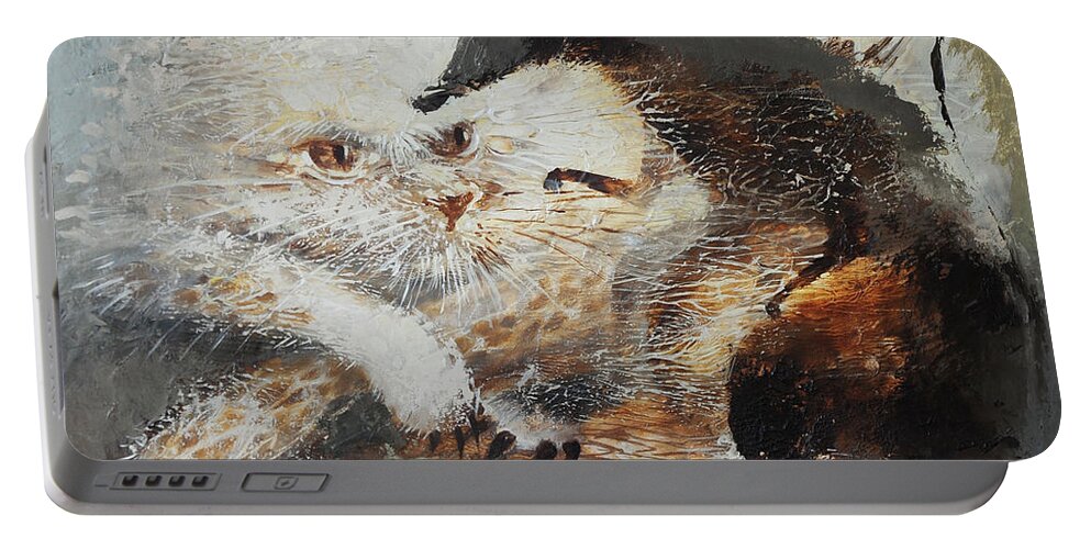 Cat Portable Battery Charger featuring the painting Whimsical Friendship by Valentina Kondrashova