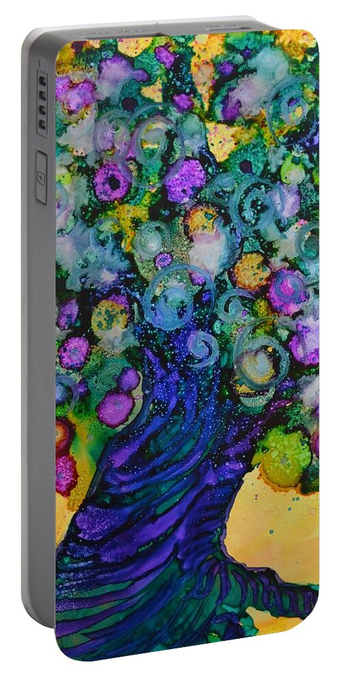 Love Portable Battery Charger featuring the painting Whimsical Love Tree by Kellie Chasse