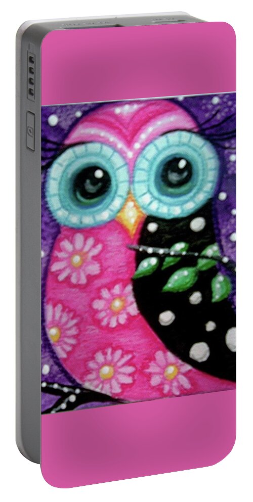 Whimsical Portable Battery Charger featuring the painting Whimsical Owl by Monica Resinger