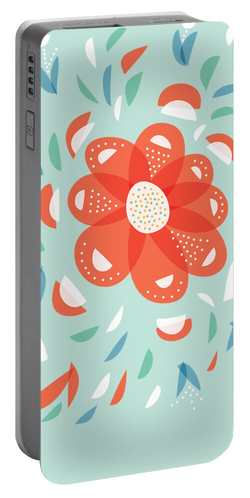 Floral Portable Battery Charger featuring the digital art Whimsical Red Flower by Boriana Giormova
