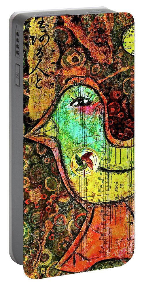 Bird Portable Battery Charger featuring the mixed media Whirly Bird by Bellesouth Studio