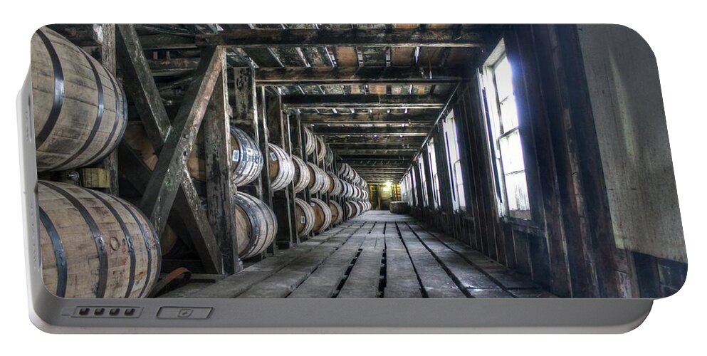 Bourbon Portable Battery Charger featuring the photograph Whiskey Bourbon barrels wild turkey distillery kentucky by Jane Linders