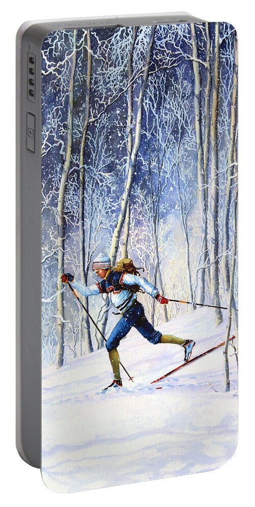 Sports Artist Portable Battery Charger featuring the painting Whispering Tracks by Hanne Lore Koehler