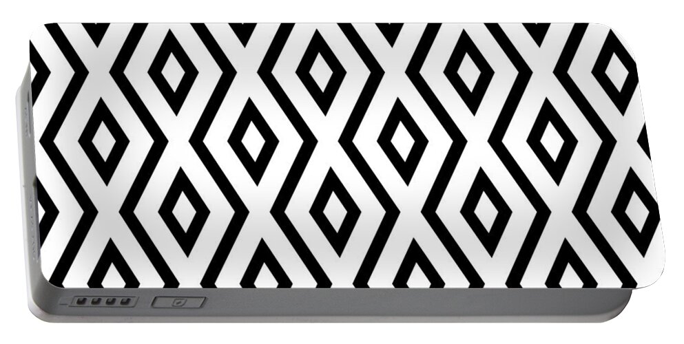 White And Black Portable Battery Charger featuring the mixed media White and Black Pattern by Christina Rollo