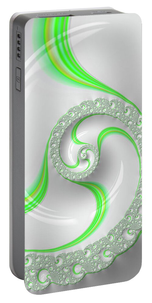White Portable Battery Charger featuring the photograph White and green spiral elegant and minimalist by Matthias Hauser