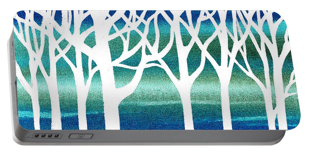 Teal Portable Battery Charger featuring the painting White And Teal Forest by Irina Sztukowski