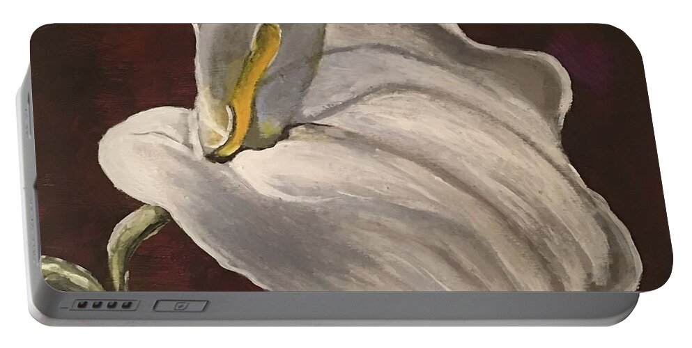 Flower Portable Battery Charger featuring the painting White Calla Lily by Queen Gardner