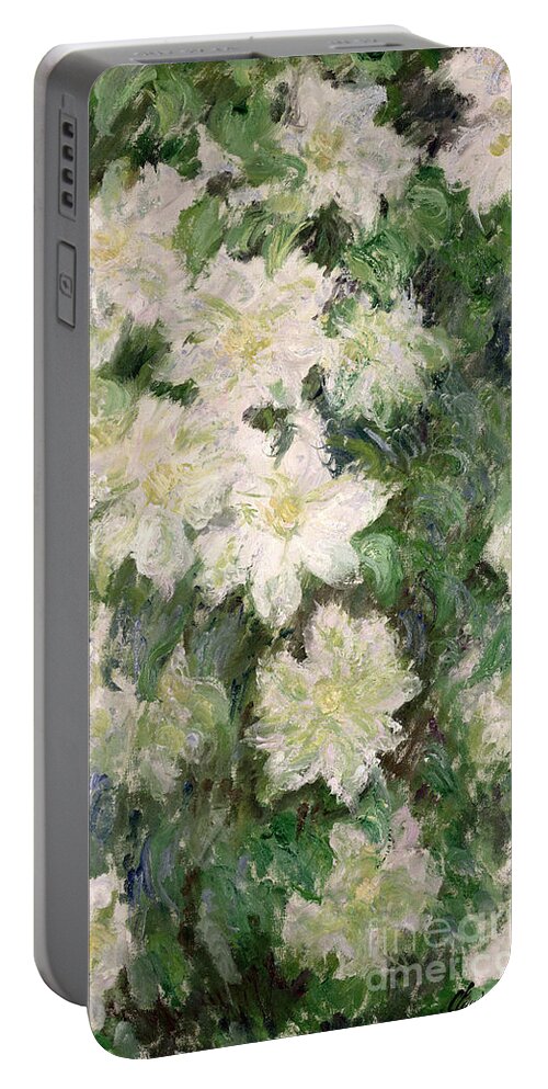 White Clematis Portable Battery Charger featuring the painting White Clematis by Claude Monet