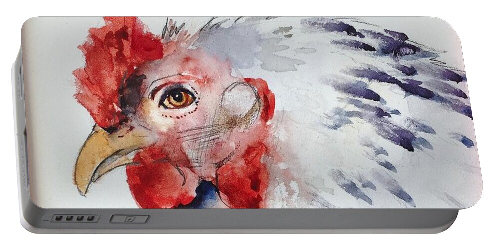 Chicken Portable Battery Charger featuring the painting White Hen by Pat Dolan