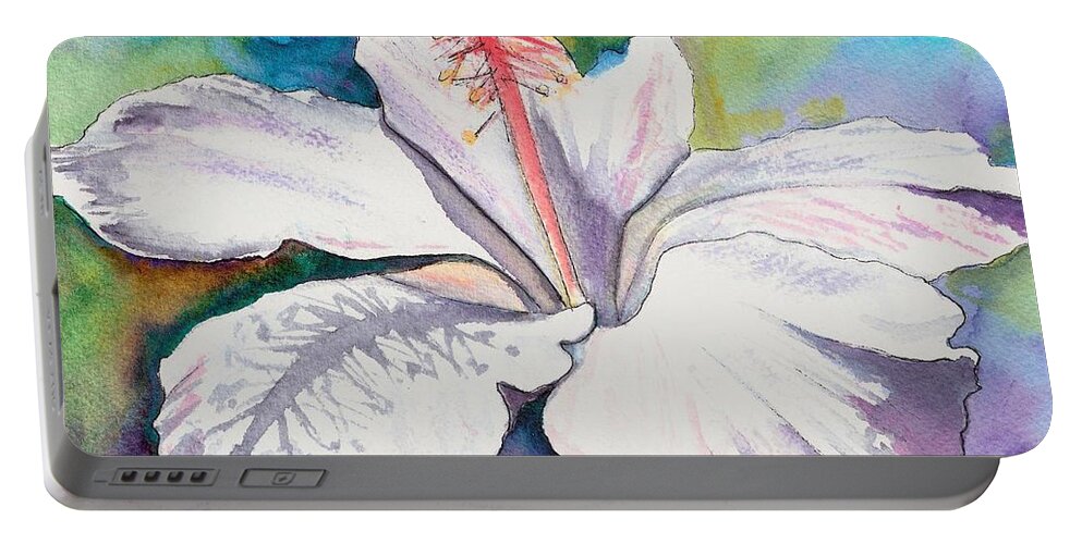 White Hibiscus Portable Battery Charger featuring the painting White Hibiscus Waimeae by Marionette Taboniar