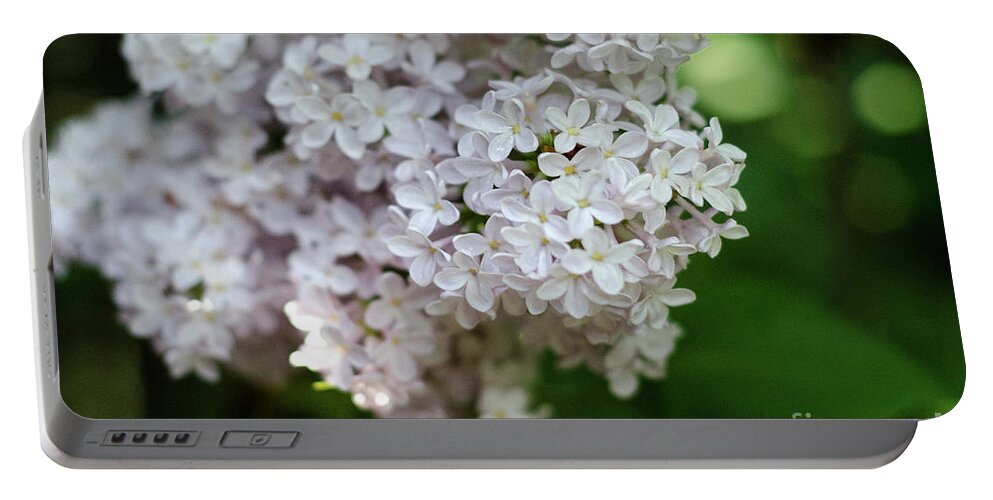 Lilac Portable Battery Charger featuring the photograph White Lilacs by Laurel Best