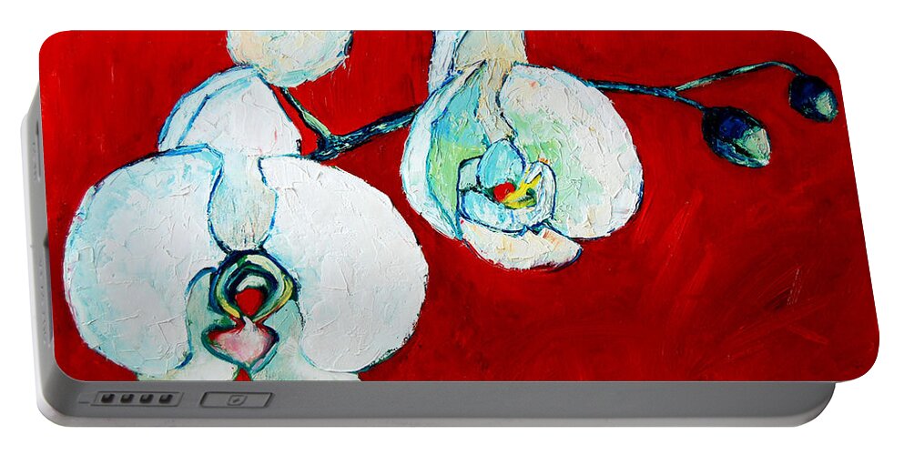 Orchid Portable Battery Charger featuring the painting White Orchid by Ana Maria Edulescu