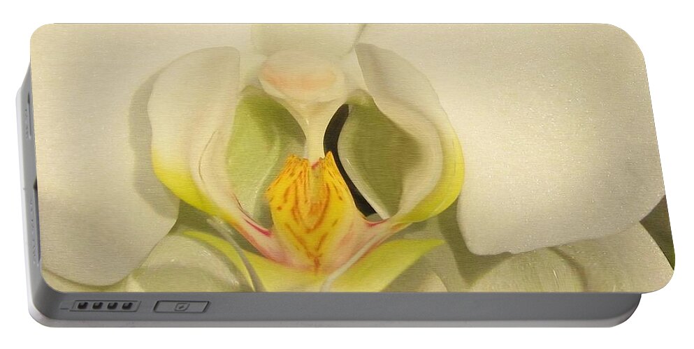 Photography Portable Battery Charger featuring the photograph White Orchid by Kathie Chicoine