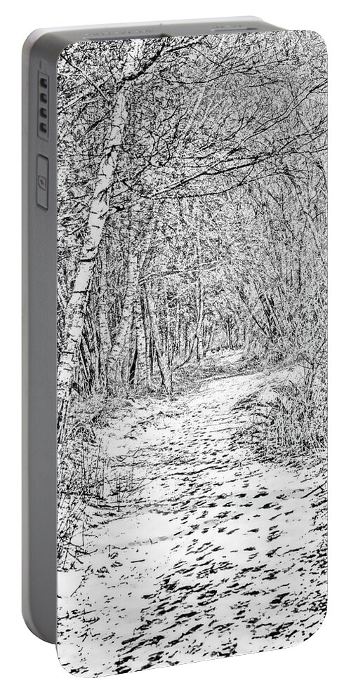 White Portable Battery Charger featuring the photograph White path BW #g0 by Leif Sohlman