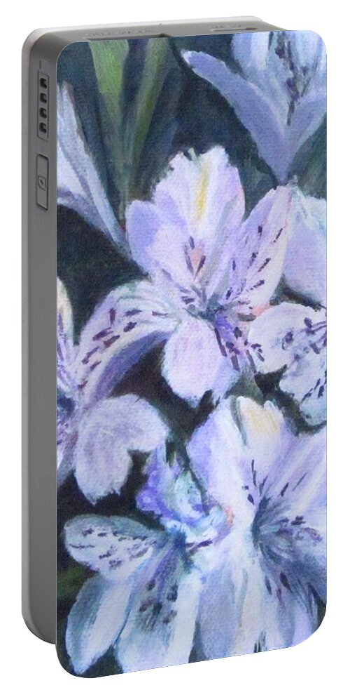 Acrylic Portable Battery Charger featuring the painting White Peruvian Lily by Paula Pagliughi