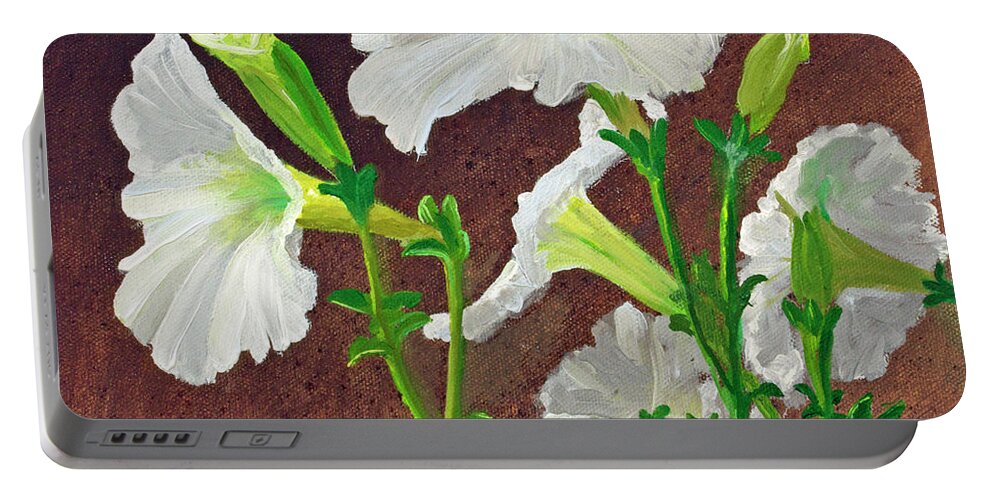 Flower Portable Battery Charger featuring the painting White Petunias by Mike Robles